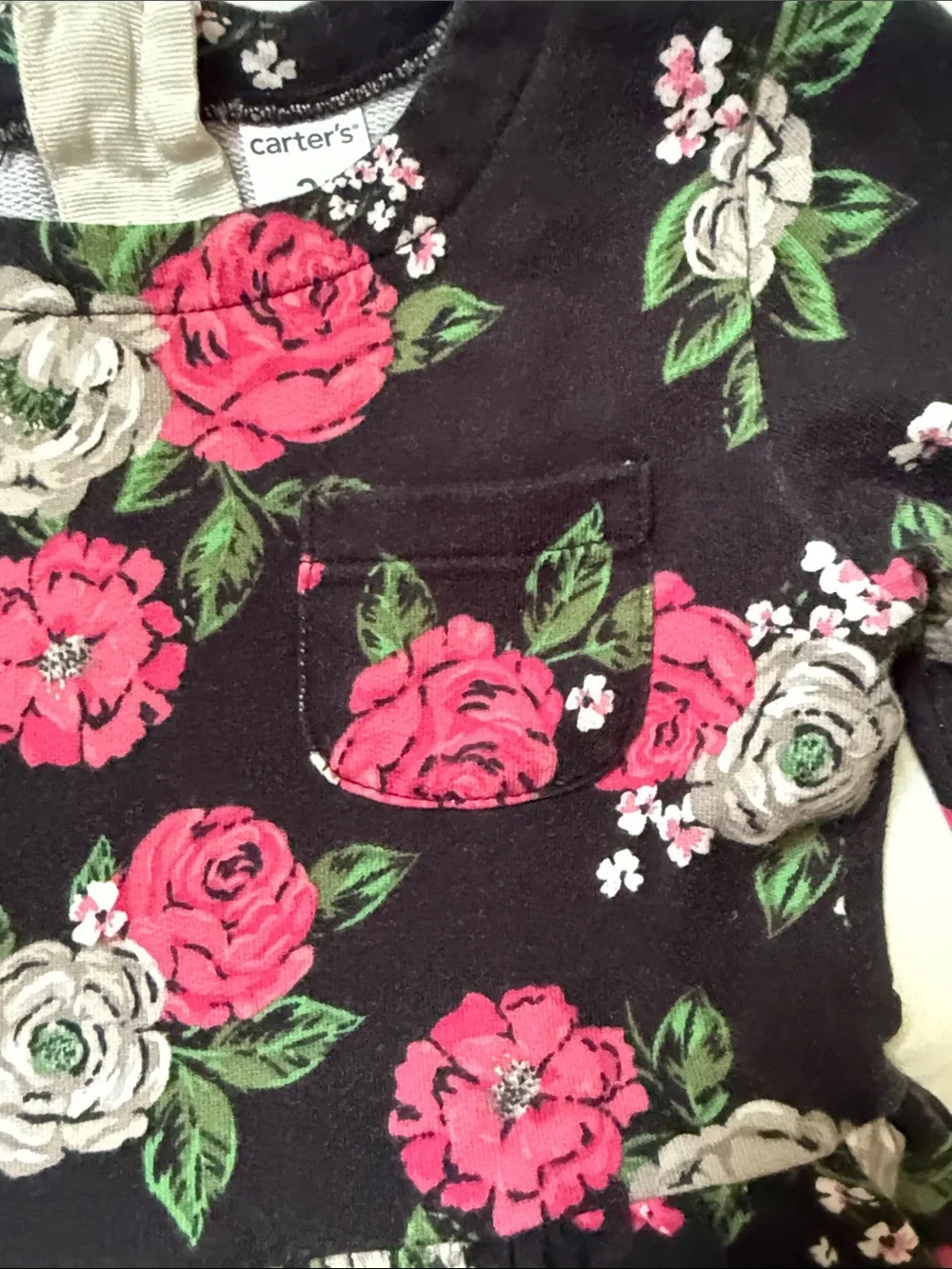 Carter's Black Long-Sleeve Floral Knit Dress with Pink & Cream Flowers 3t